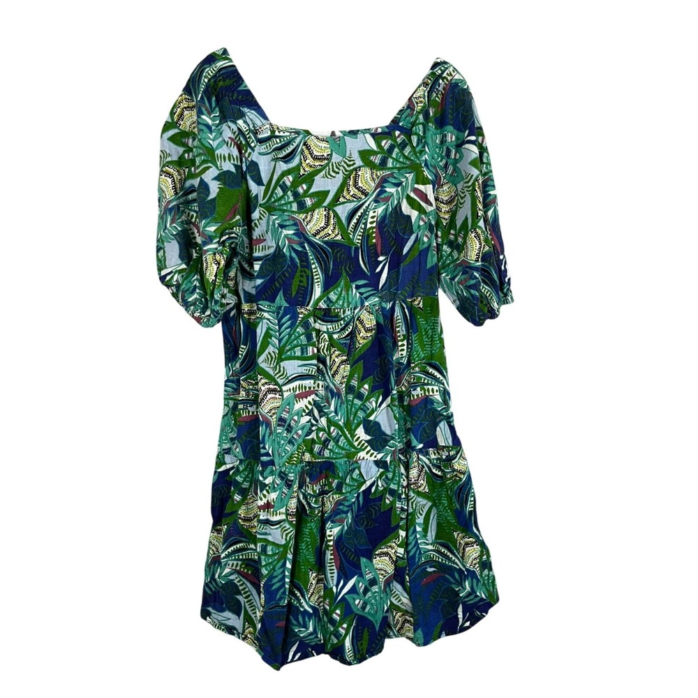 Colorful Floral Milkmaid Dress Blue L Tropical Summer Smock Preppy Artsy Chic